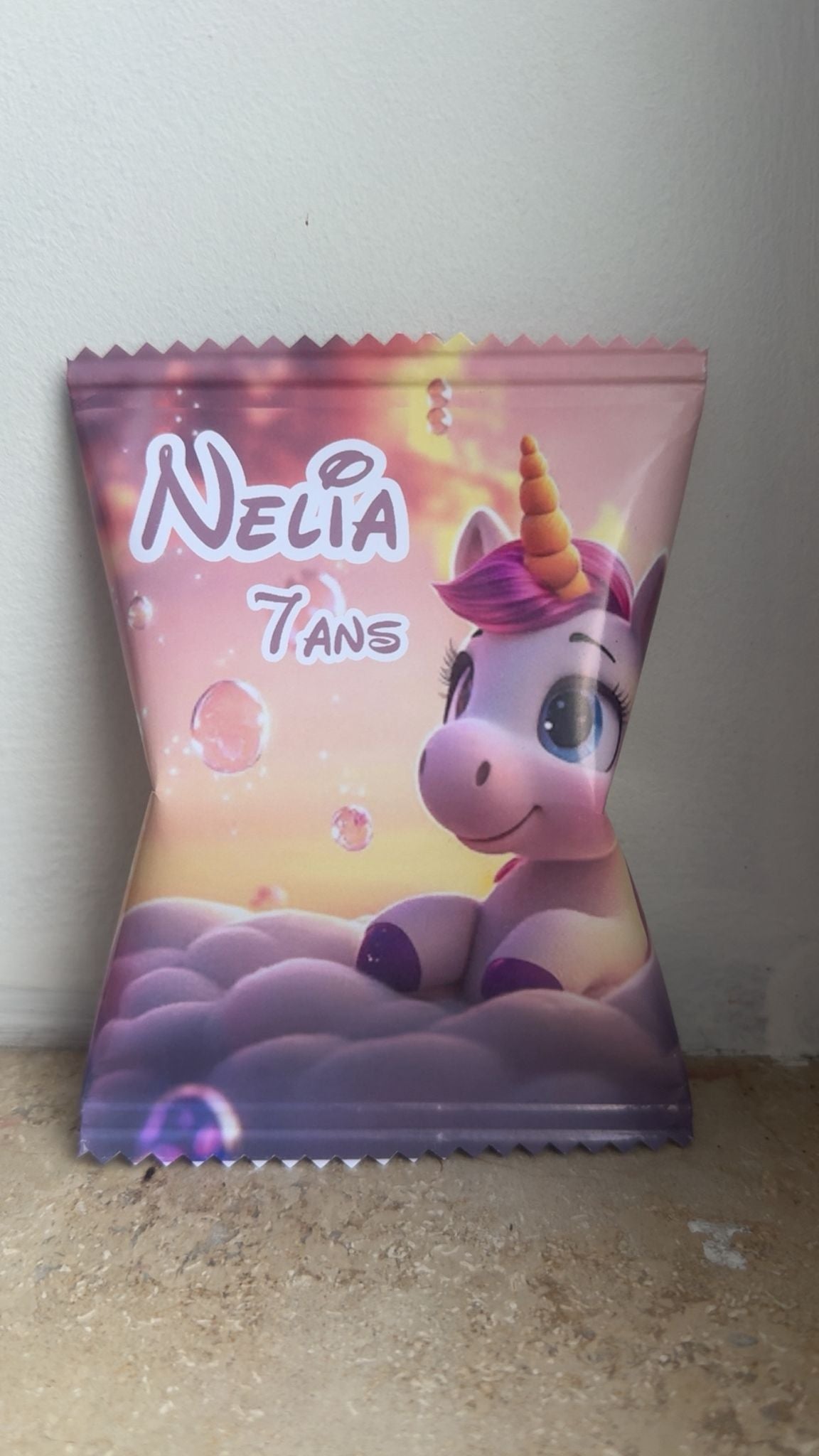 Sachet personnalisé licorne ( mettre en commentaire NOM et L'AGE de l enfant )